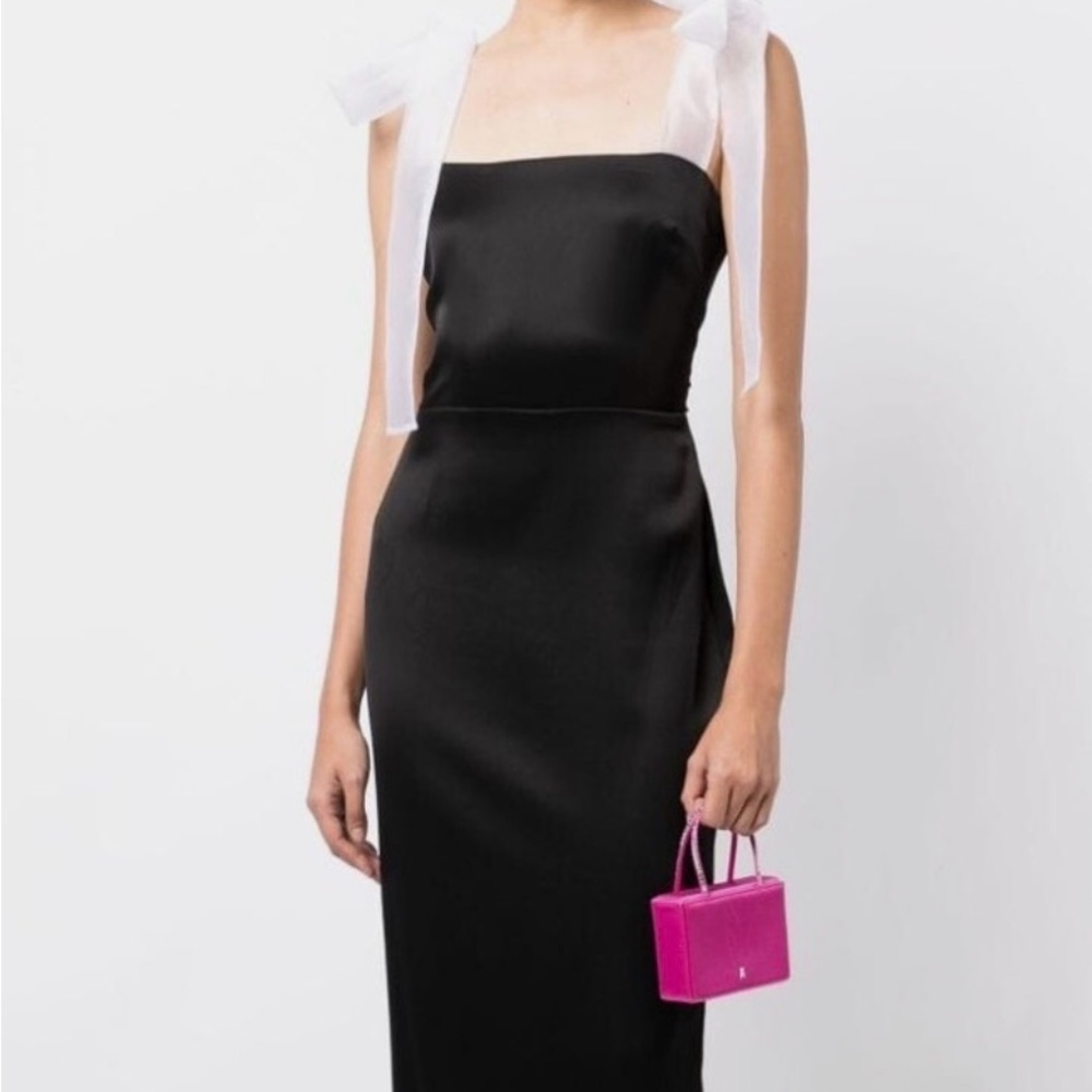 Reformation Kacia Black Satin Dress with White Bows